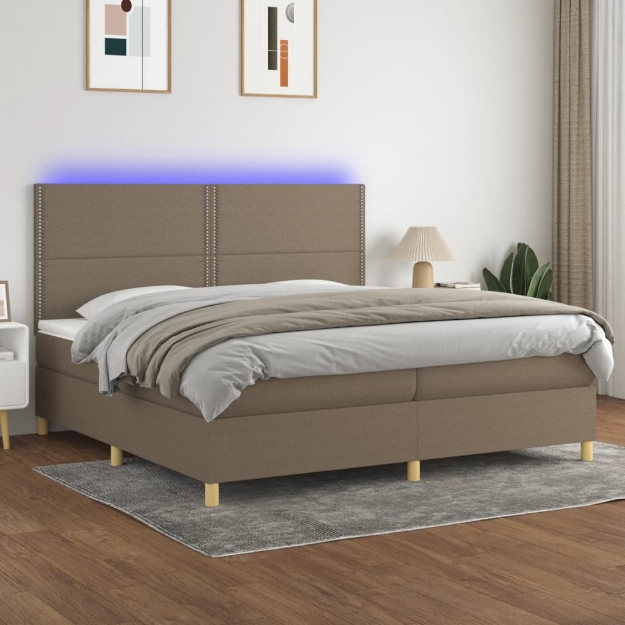 Letto a Molle Materasso e LED tortora 200x200cm in Tessuto