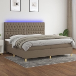 Letto a Molle Materasso e LED tortora 200x200cm in Tessuto