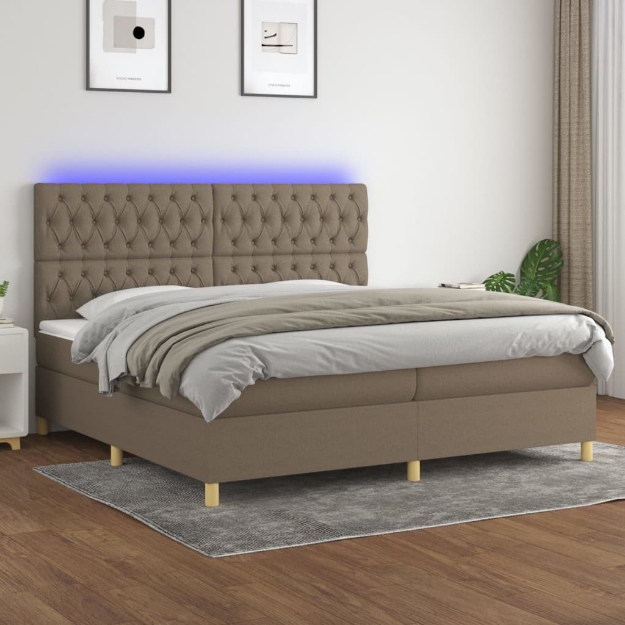 Letto a Molle Materasso e LED tortora 200x200cm in Tessuto