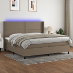 Letto a Molle Materasso e LED tortora 200x200cm in Tessuto