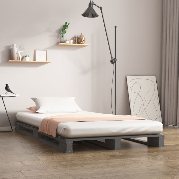 Letto a Pallet Grigio 100x200 cm in Legno Massello di Pino