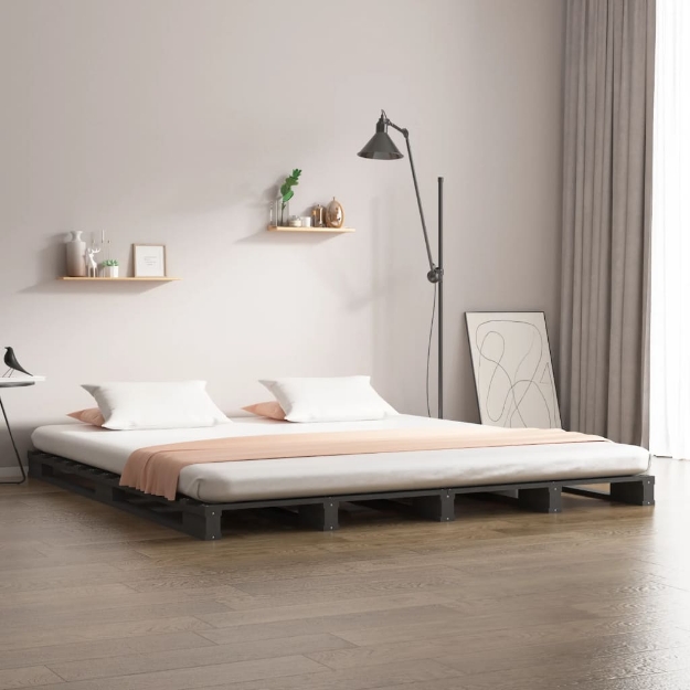 Letto a Pallet Grigio 120x190 cm Small Double Legno di Pino