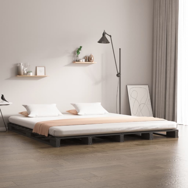 Letto a Pallet Grigio 160x200 cm in Legno Massello di Pino