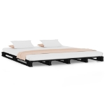 Letto a Pallet Nero 150x200 cm King in Legno Massello