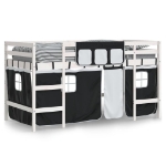 Letto a Soppalco Bambini con Tende Bianco e Nero 90x190 cm Pino