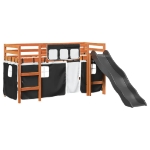 Letto a Soppalco Bambini con Tende Bianco e Nero 90x190 cm Pino