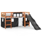 Letto a Soppalco Bambini con Tende Bianco e Nero 90x190 cm Pino