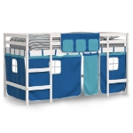 Letto a Soppalco Bambini con Tende Blu 90x190 cm Massello Pino