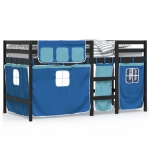 Letto a Soppalco Bambini con Tende Blu 90x190 cm Massello Pino