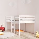 Letto a Soppalco Bianco 75x190 cm in Legno Massello di Pino