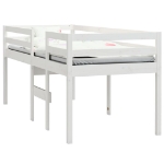 Letto a Soppalco Bianco 75x190 cm in Legno Massello di Pino