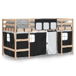 Letto a Soppalco con Tende Bambini Bianco e Nero 80x200 cm Pino