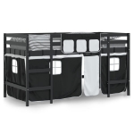 Letto a Soppalco con Tende Bambini Bianco e Nero 80x200 cm Pino