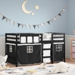 Letto a Soppalco con Tende Bambini Bianco e Nero 80x200 cm Pino