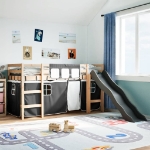 Letto a Soppalco con Tende Bambini Bianco e Nero 80x200 cm Pino