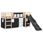 Letto a Soppalco con Tende Bambini Bianco e Nero 80x200 cm Pino