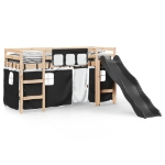 Letto a Soppalco con Tende Bambini Bianco e Nero 80x200 cm Pino