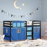 Letto a Soppalco con Tende Bambini Blu 80x200 cm Massello Pino