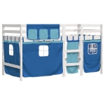 Letto a Soppalco con Tende Bambini Blu 80x200 cm Massello Pino