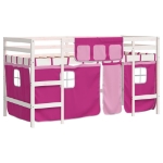 Letto a Soppalco con Tende Bambini Rosa 80x200 cm Massello Pino