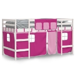 Letto a Soppalco con Tende Bambini Rosa 80x200 cm Massello Pino