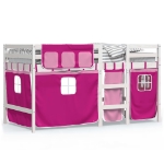 Letto a Soppalco con Tende Bambini Rosa 80x200 cm Massello Pino