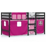 Letto a Soppalco con Tende Bambini Rosa 80x200 cm Massello Pino