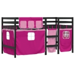 Letto a Soppalco con Tende Bambini Rosa 80x200 cm Massello Pino