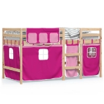 Letto a Soppalco con Tende Bambini Rosa 80x200 cm Massello Pino