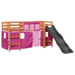 Letto a Soppalco con Tende Bambini Rosa 80x200 cm Massello Pino