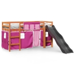 Letto a Soppalco con Tende Bambini Rosa 80x200 cm Massello Pino