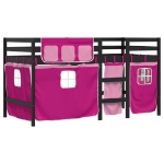 Letto a Soppalco con Tende Bambini Rosa 90x190 cm Massello Pino