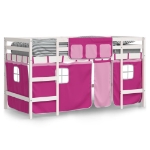 Letto a Soppalco con Tende Bambini Rosa 90x190 cm Massello Pino