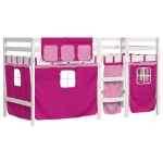 Letto a Soppalco con Tende Bambini Rosa 90x190 cm Massello Pino