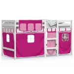 Letto a Soppalco con Tende Bambini Rosa 90x200 cm Massello Pino