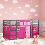 Letto a Soppalco con Tende Bambini Rosa 90x200 cm Massello Pino