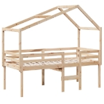 Letto a Soppalco con Tetto 90x190 cm Legno Massello di Pino