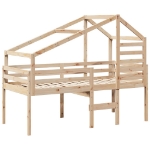 Letto a Soppalco con Tetto 90x190 cm Legno Massello di Pino