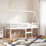 Letto a Soppalco con Tetto Bianco 75x190 cm in Legno di Pino