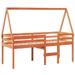 Letto a Soppalco con Tetto Cera 75x190cm Legno Massello di Pino