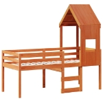 Letto a Soppalco con Tetto Cera 75x190cm Legno Massello di Pino