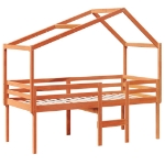 Letto a Soppalco con Tetto Cera 90x190cm Legno Massello di Pino