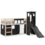 Letto a Soppalco con Torre Bambini Bianco e Nero 80x200cm Pino