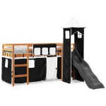 Letto a Soppalco con Torre Bambini Bianco e Nero 80x200cm Pino