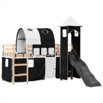 Letto a Soppalco con Torre Bambini Bianco e Nero 80x200cm Pino