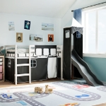 Letto a Soppalco con Torre Bambini Bianco e Nero 90x190cm Pino