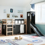 Letto a Soppalco con Torre Bambini Bianco e Nero 90x190cm Pino