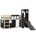 Letto a Soppalco con Torre Bambini Bianco e Nero 90x190cm Pino