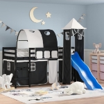 Letto a Soppalco con Torre Bambini Bianco e Nero 90x190cm Pino