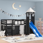 Letto a Soppalco con Torre Bambini Bianco e Nero 90x200cm Pino